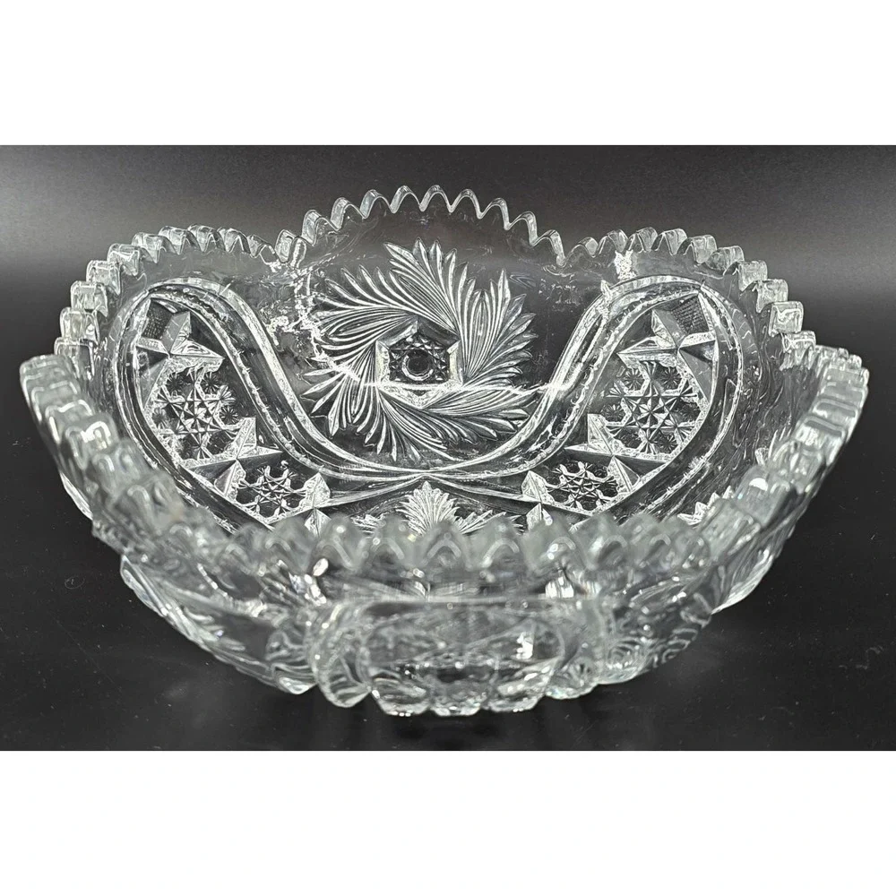 Set of 3 Antique McKee Glass Pres Cut‎ Crystal Bowls WILTEC Pattern 1913 8.5